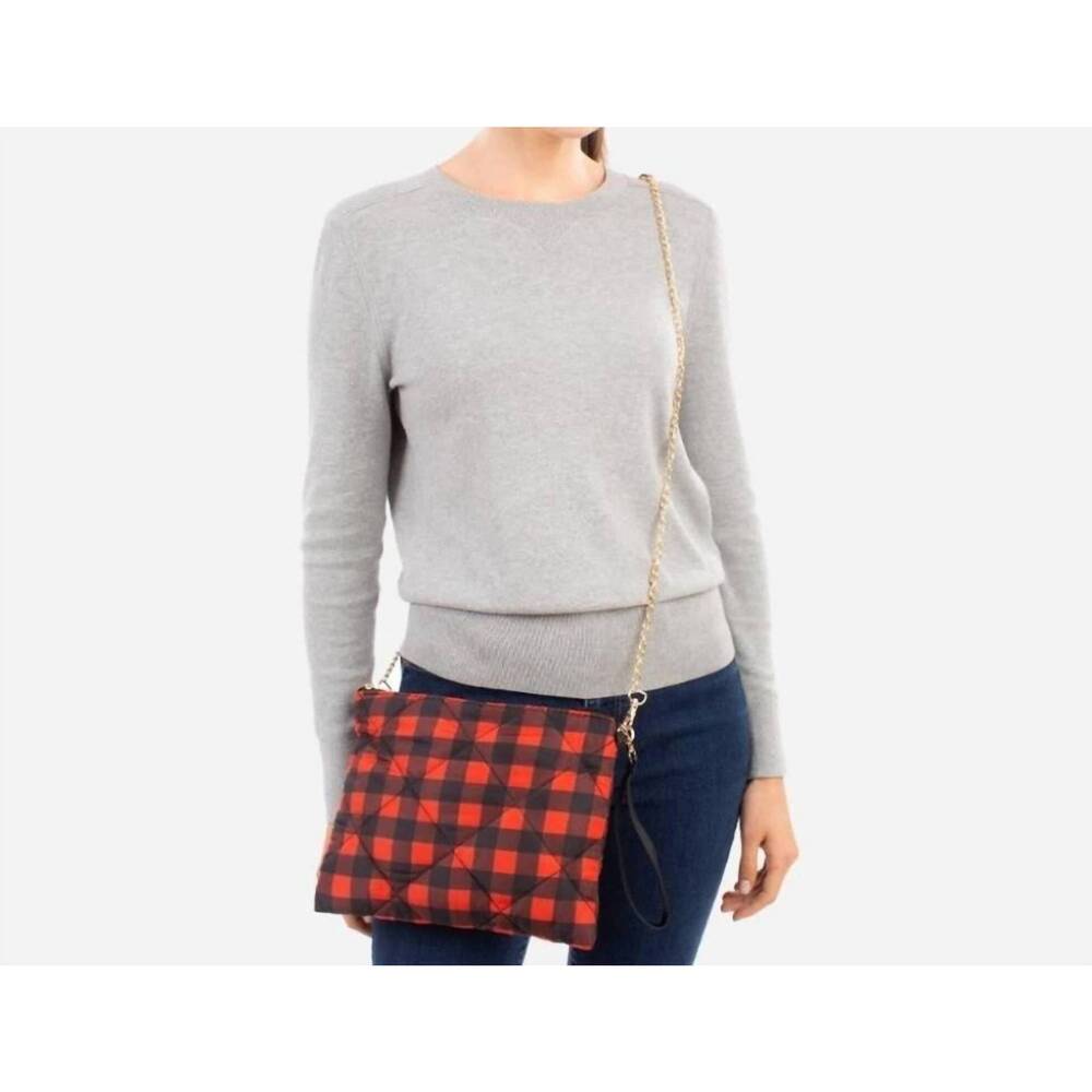 NEW JUDSON & CO. buffalo check puffer convertible crossbody/wristlet bag in red/